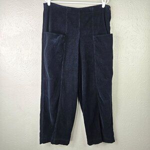 OSKA Corduroy Crop Pants 3 Black High Waisted Minimalist Pull On Wide Leg Baggy